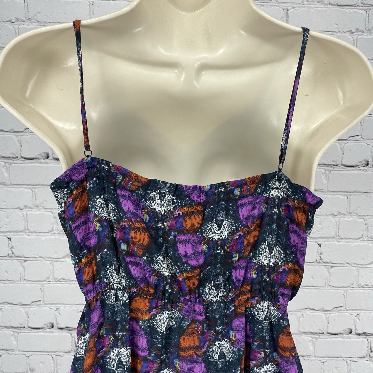 Ecote Purple Orange 100% Silk Lightweight Unlined Button Up Mini Dress Small S