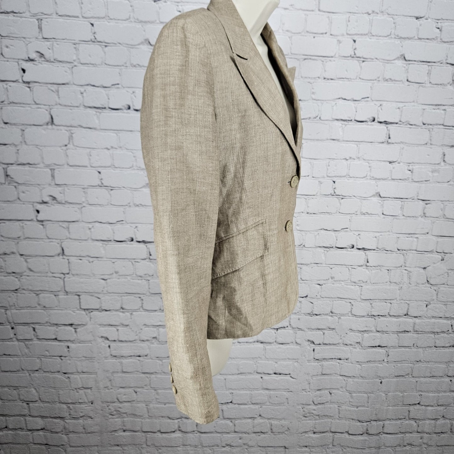 David N Brown Linen Cotton Herringbone 2 Button Peak Lined Blazer Suit Jacket 4