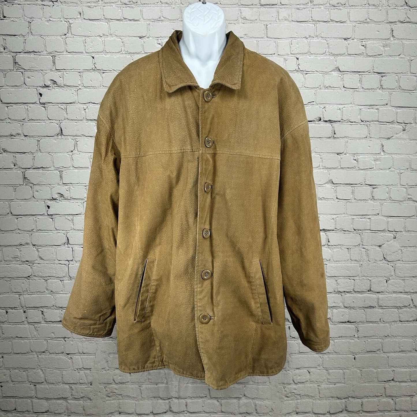 Rigo Sportswear Light Brown Leather Button Up Heavy Jacket Coat Men’s Size XL