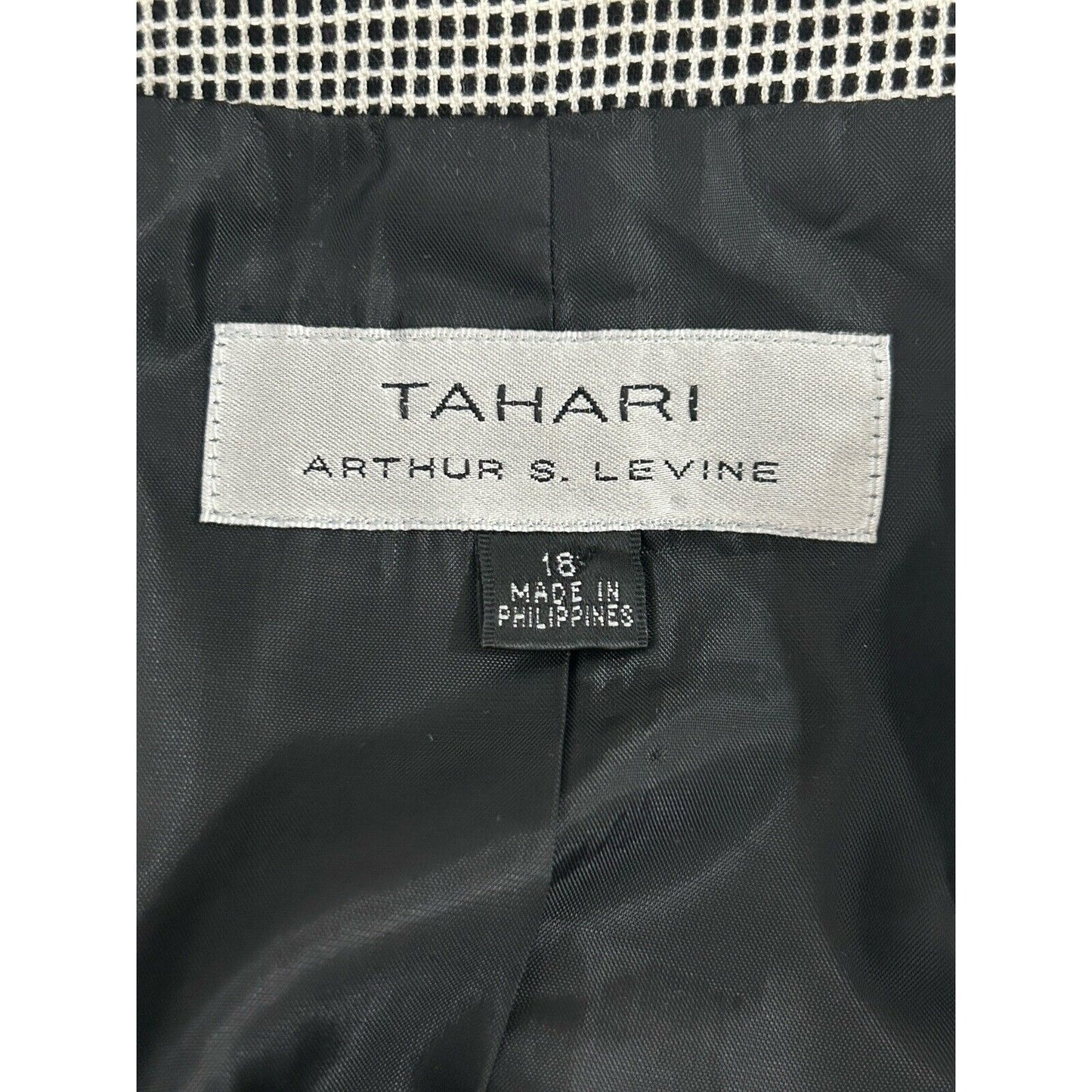 Tahari Arthur S. Levine Black White Check Collared Women’s Jacket Blazer Size 18