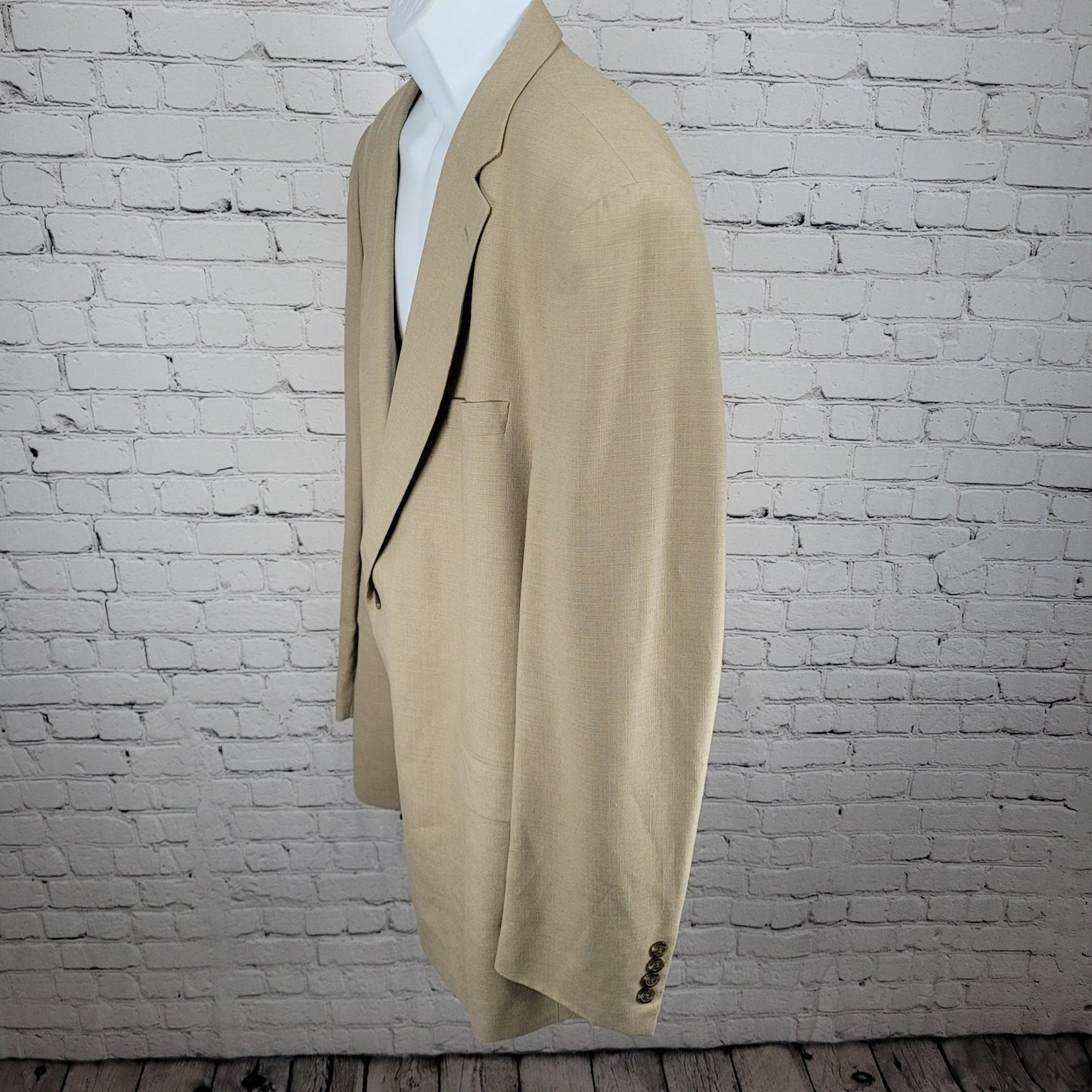 Stafford Beige Linen Blend 2 Button Vented Notch Blazer Sport Coat Size 48L