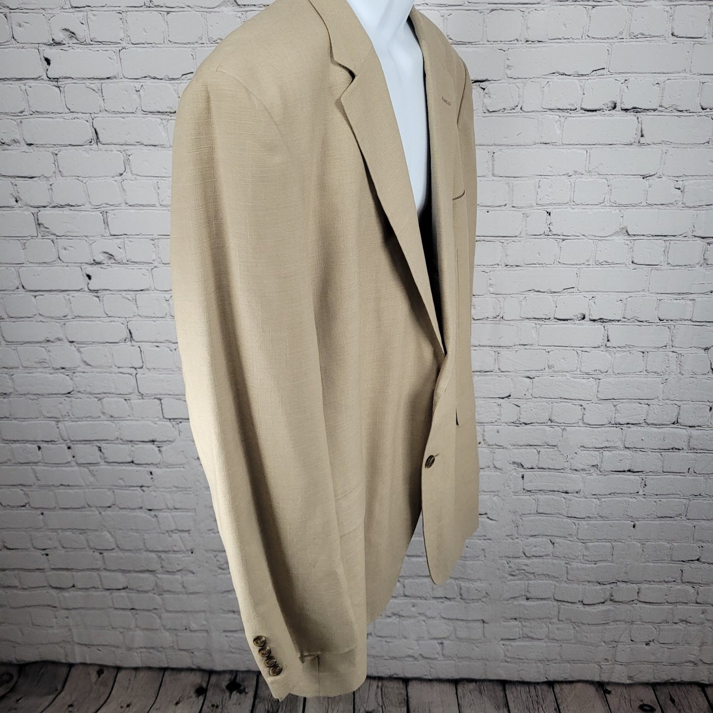 Stafford Beige Linen Blend 2 Button Vented Notch Blazer Sport Coat Size 48L