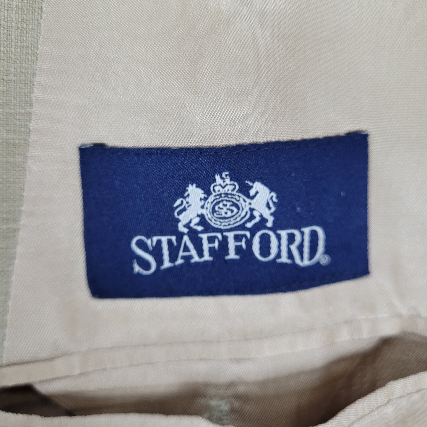 Stafford Beige Linen Blend 2 Button Vented Notch Blazer Sport Coat Size 48L