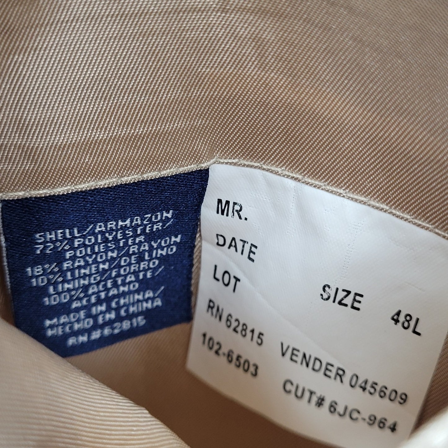 Stafford Beige Linen Blend 2 Button Vented Notch Blazer Sport Coat Size 48L