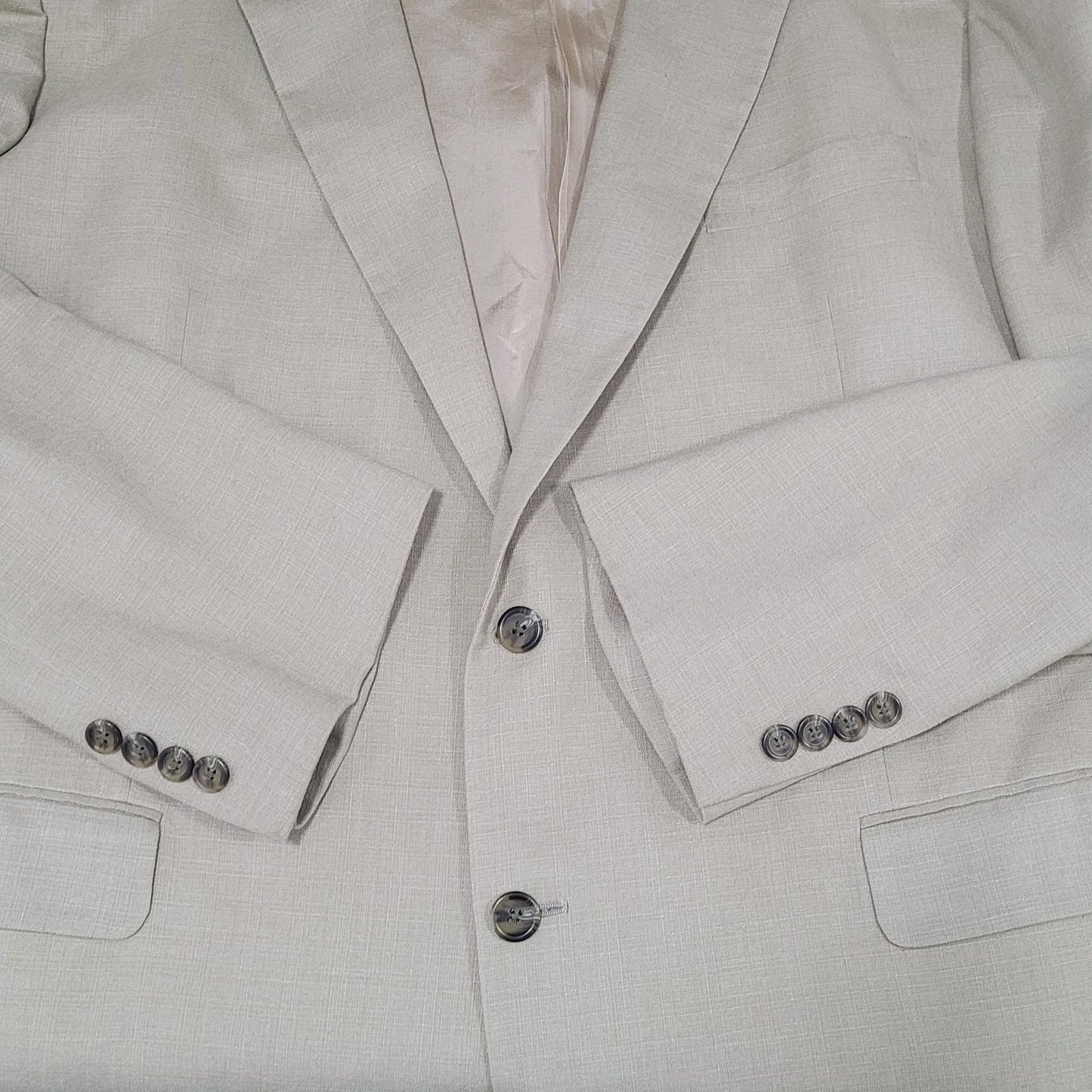 Stafford Beige Linen Blend 2 Button Vented Notch Blazer Sport Coat Size 48L