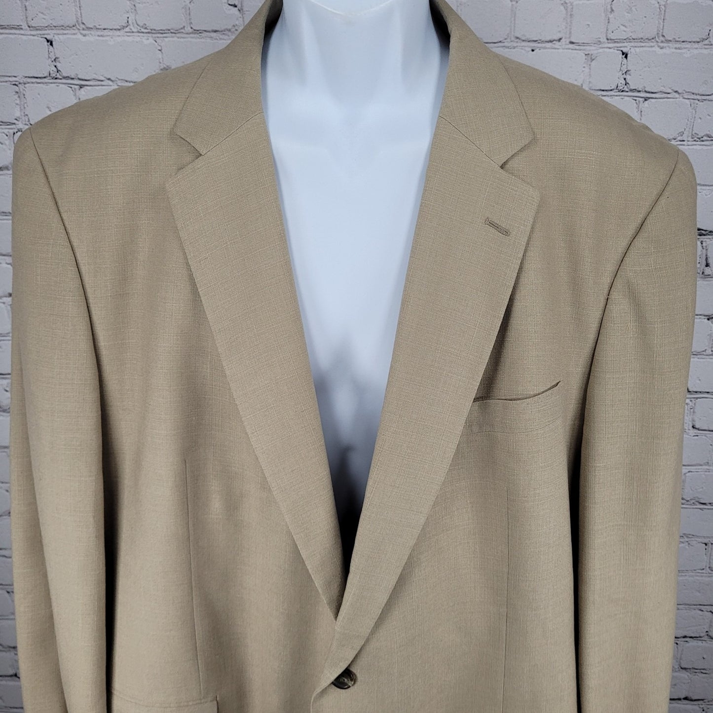 Stafford Beige Linen Blend 2 Button Vented Notch Blazer Sport Coat Size 48L