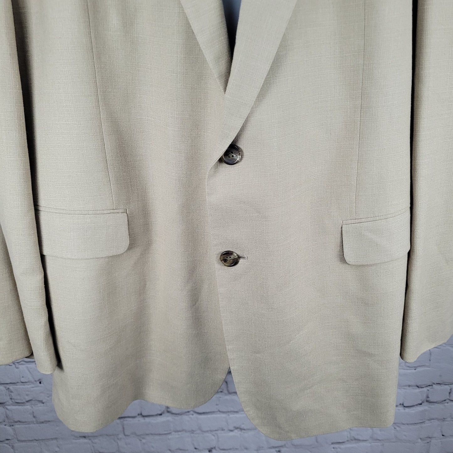 Stafford Beige Linen Blend 2 Button Vented Notch Blazer Sport Coat Size 48L