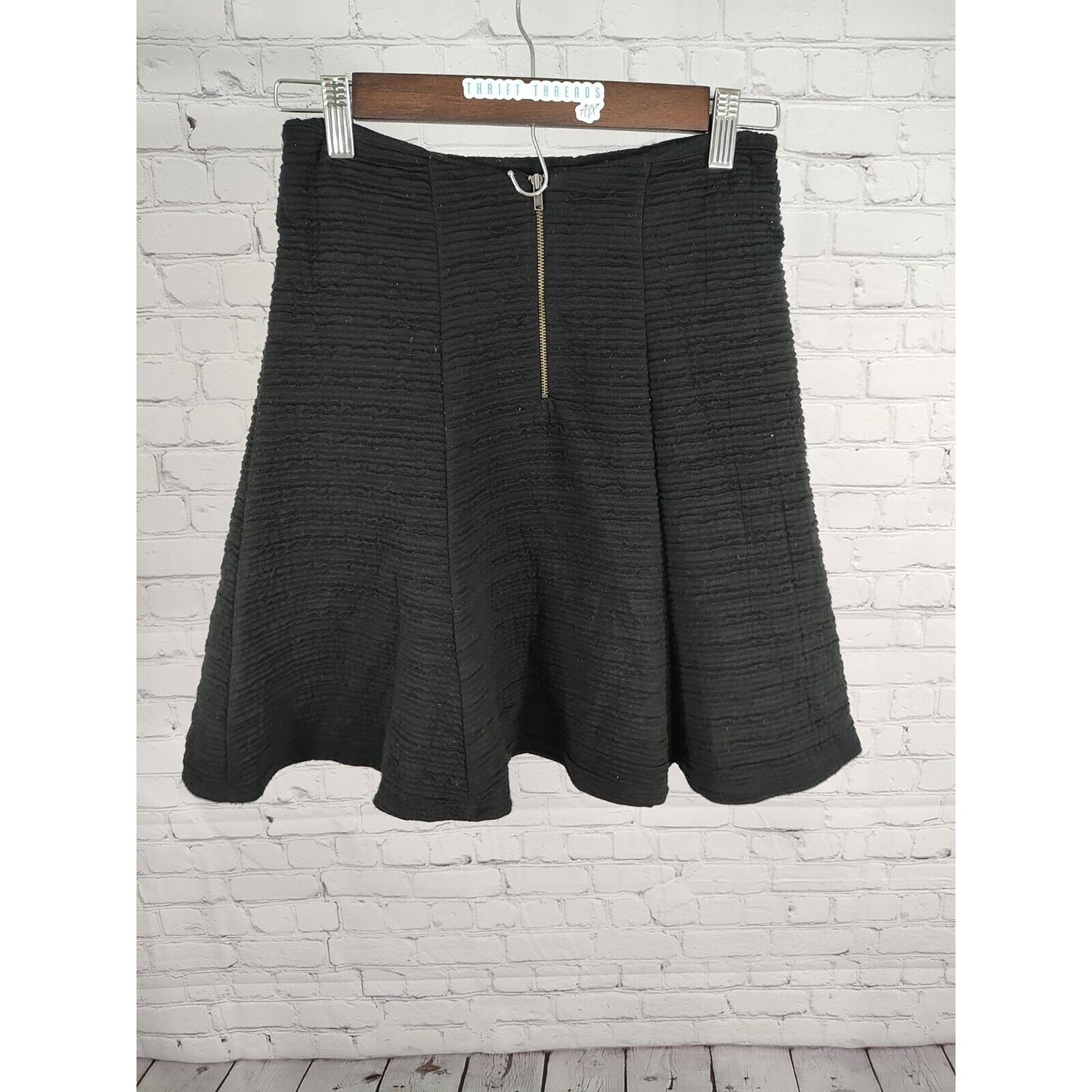 Maeve Anthropologie Y2K A Line Skater Ruched Black Zip Up Skirt Size XS