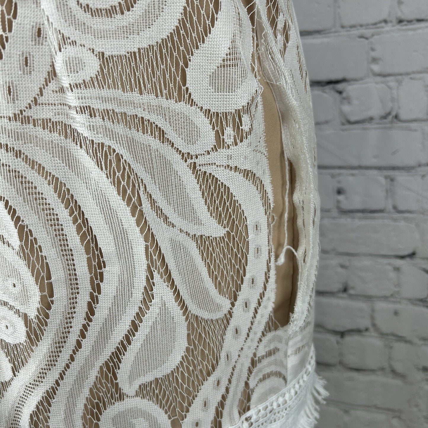 Ryse The Label Off White Sleeveless V Neck Lace Fringe Mini Dress Size Small S