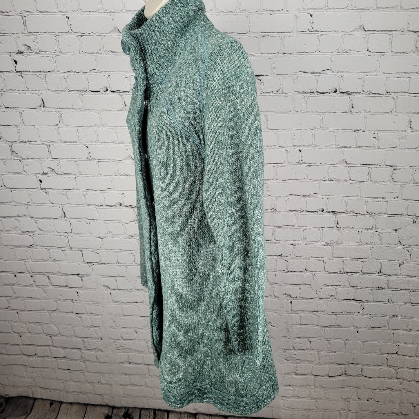 prAna Green Chunky Knit Snap & Button Up Long Cardigan Sweater Size Large L