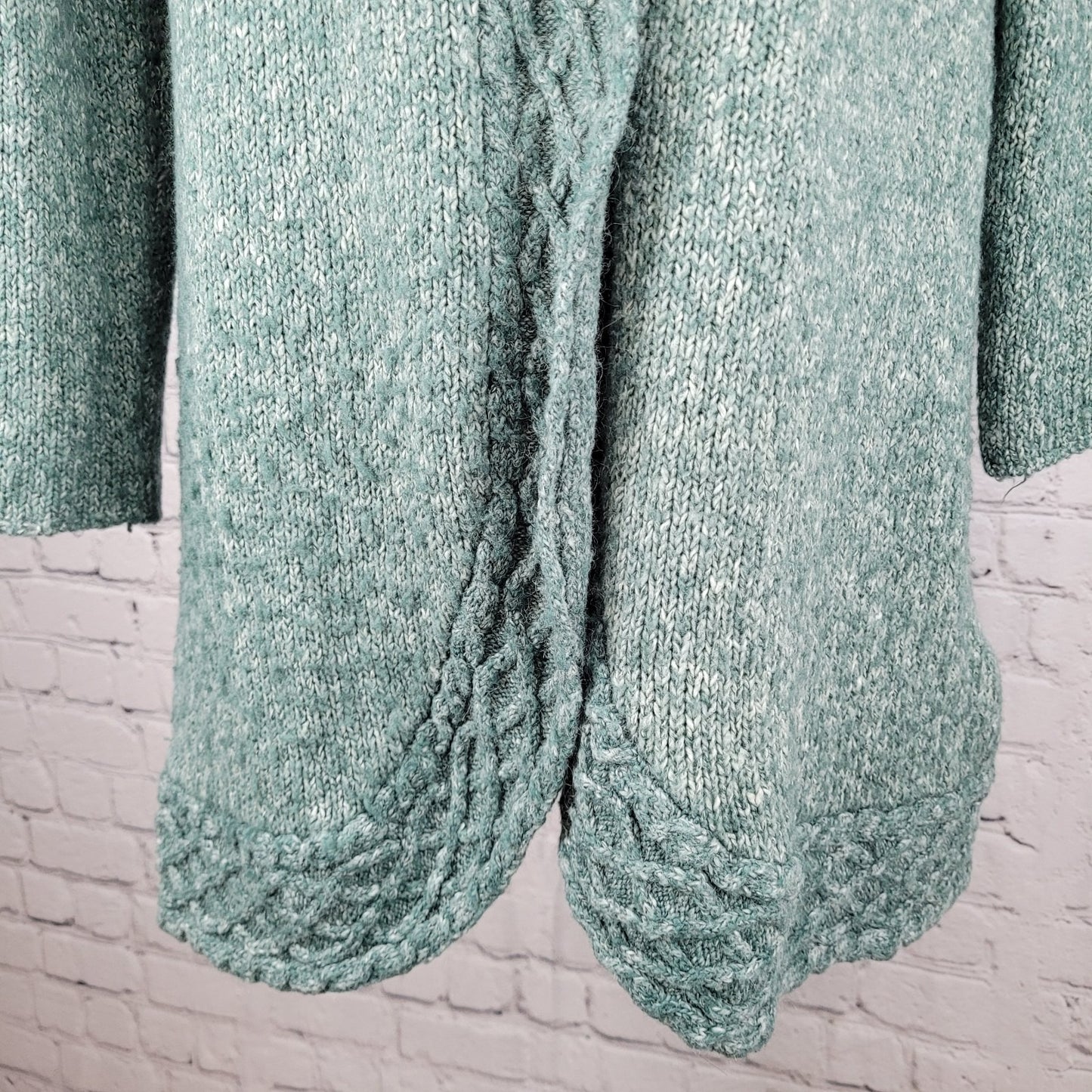 prAna Green Chunky Knit Snap & Button Up Long Cardigan Sweater Size Large L