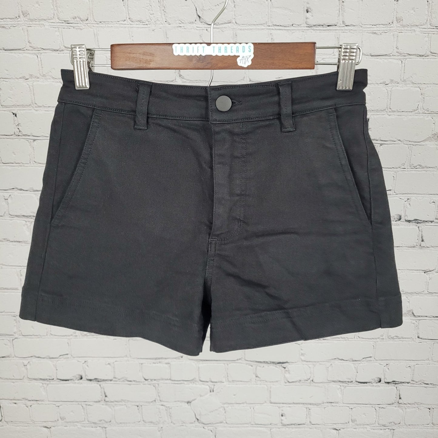 Everlane Black Twill Cotton Stretch High Rise Flat Front Shorts Size 0 (27x2.5)