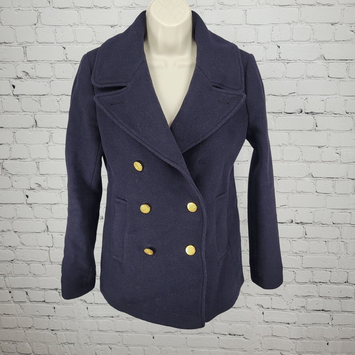 J.CREW Stadium Cloth By Nello Gori Navy Wool Blend Buttoned Pea Coat Size 2