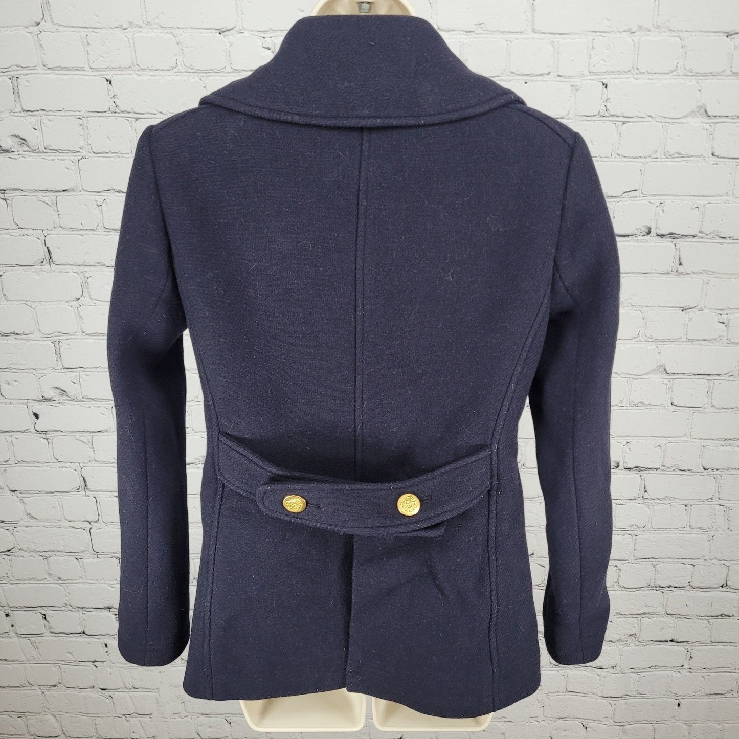 J.CREW Stadium Cloth By Nello Gori Navy Wool Blend Buttoned Pea Coat Size 2