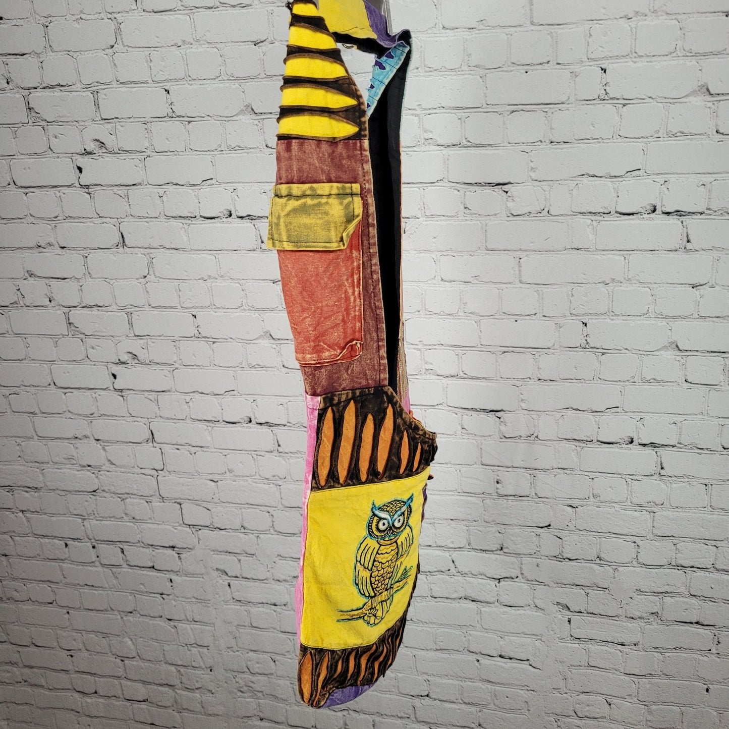 Multicolor Cotton Embroidered Owl Boho Zipped Crossbody Hobo Tote Bag Nepal Made