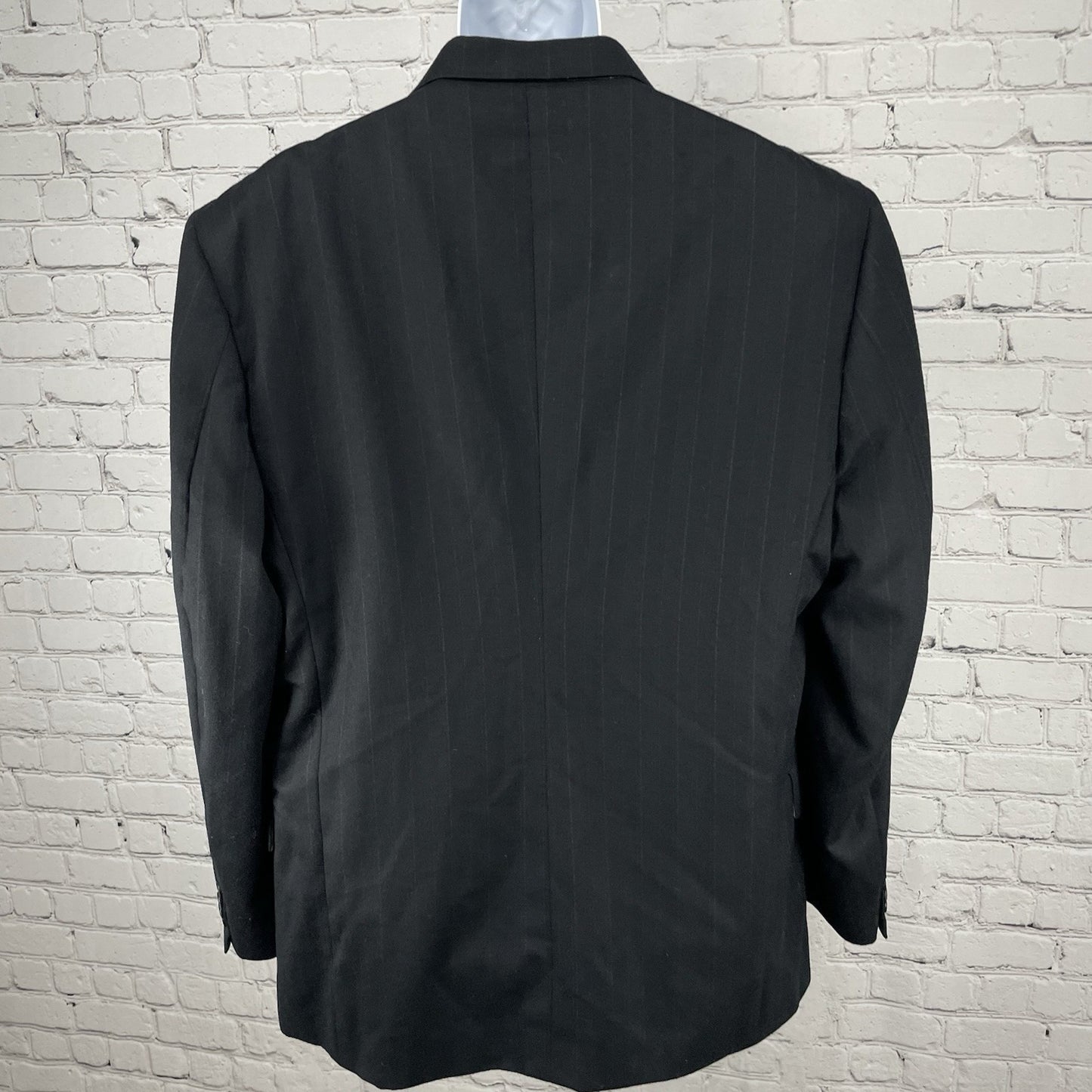 Hunting Horn Black Striped Wool 2 Button Ventless Notch Blazer USA Made Size 46L