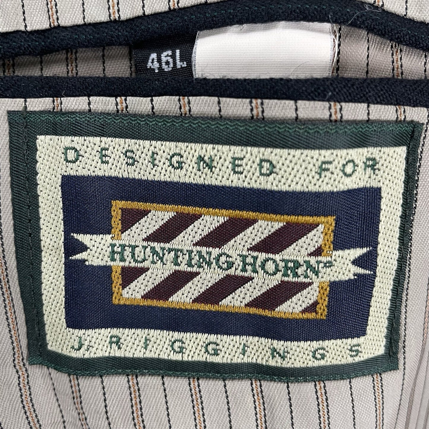 Hunting Horn Black Striped Wool 2 Button Ventless Notch Blazer USA Made Size 46L