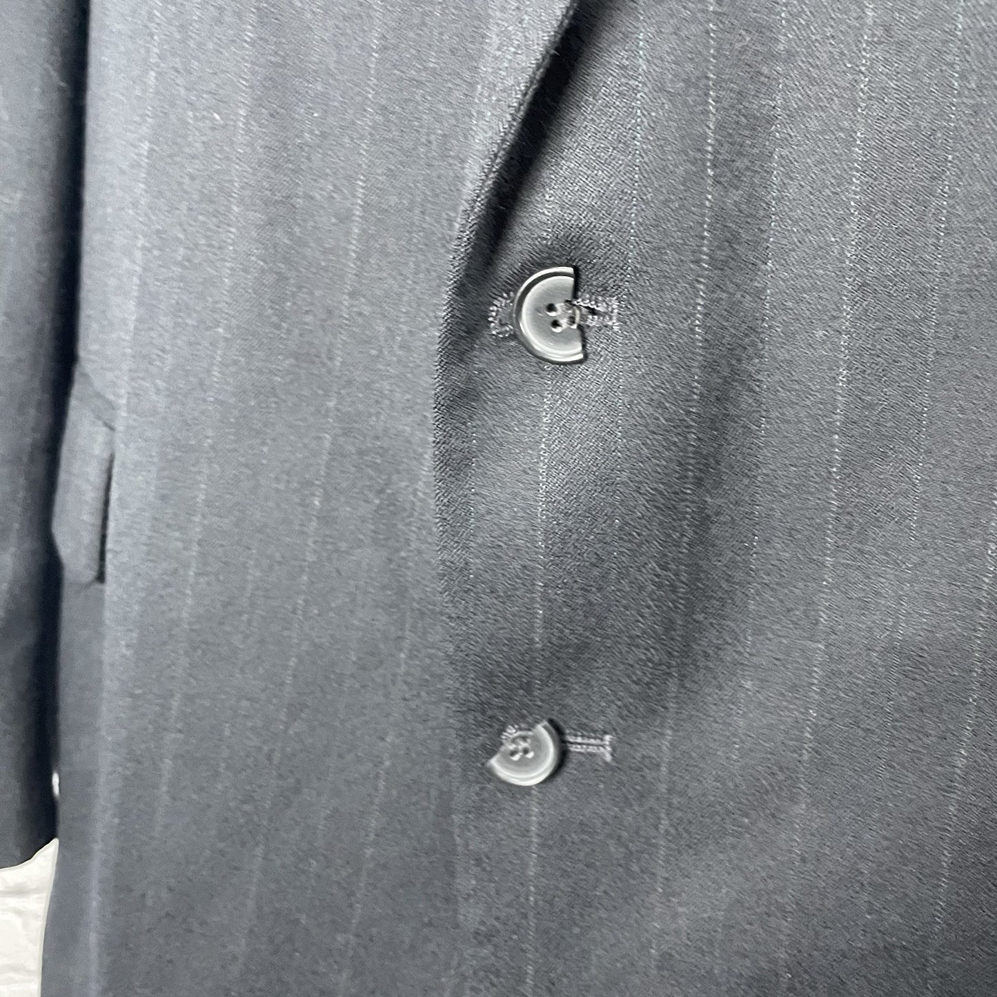 Hunting Horn Black Striped Wool 2 Button Ventless Notch Blazer USA Made Size 46L