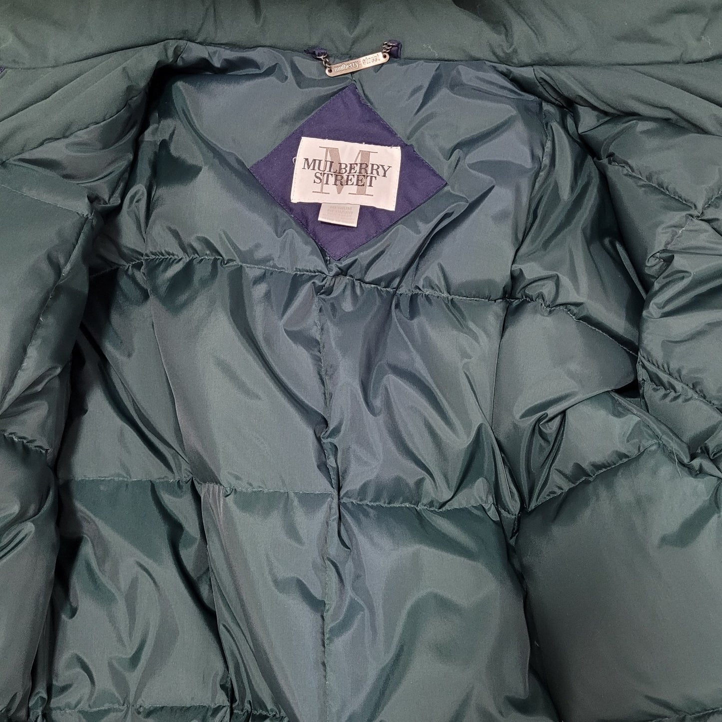 Mulberry Street Blue Down Fill Insulated Removable Hood Over Coat Size Medium M