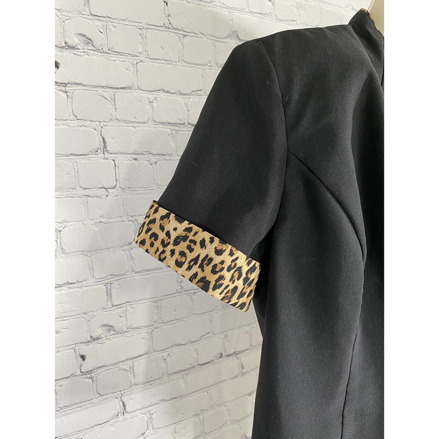 VTG Sheri Martin Petite Black Cheetah Print Short Sleeve Open Front Jacket 8P