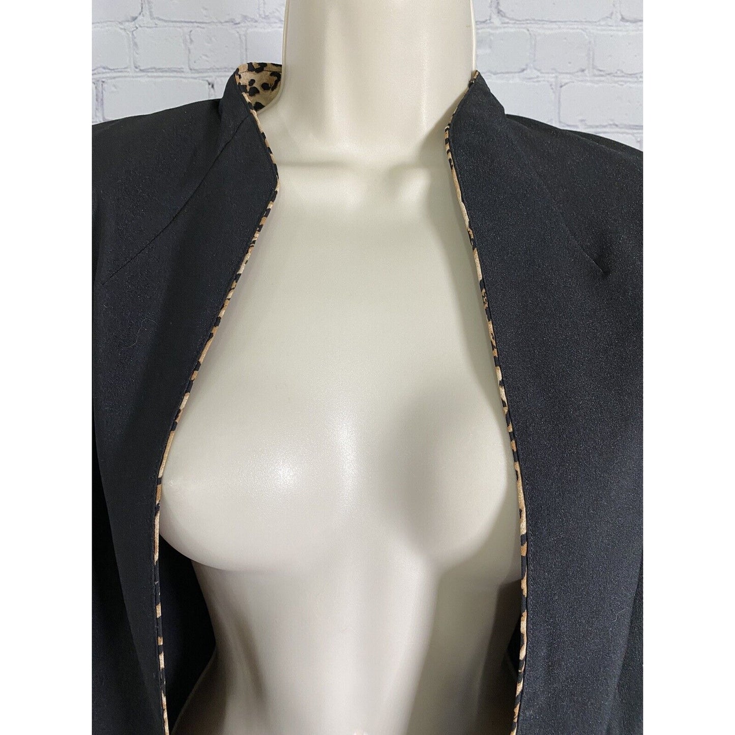 VTG Sheri Martin Petite Black Cheetah Print Short Sleeve Open Front Jacket 8P