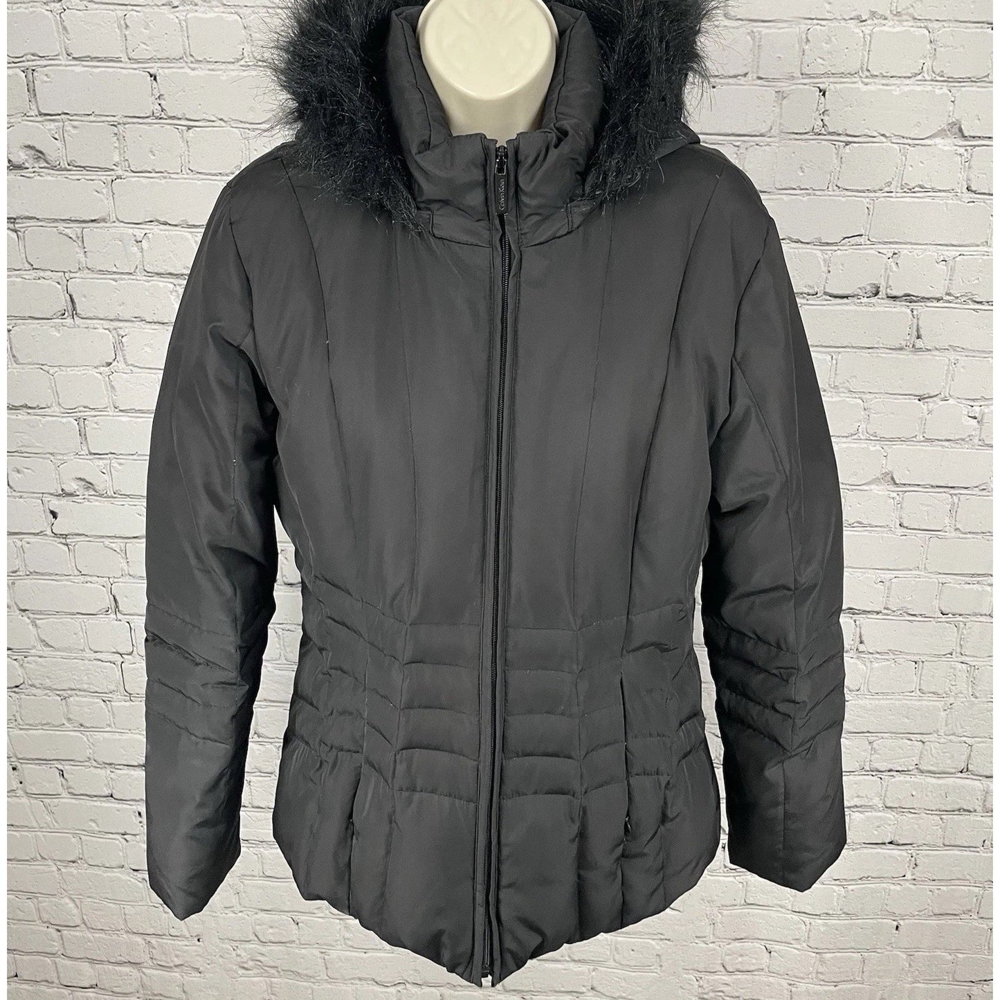 Calvin Klein Black Quilted Down Insulated Removable Hood Jacket Size Medium M