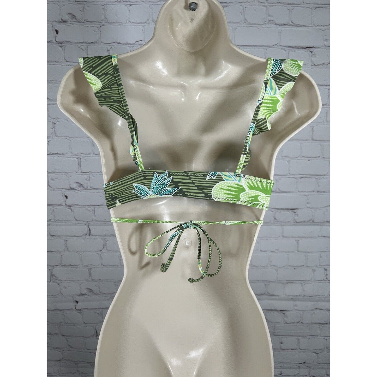 Aerie Green Ruffle Scoop Wrap Around Removable Pads Bikini Swim Top Women’s S