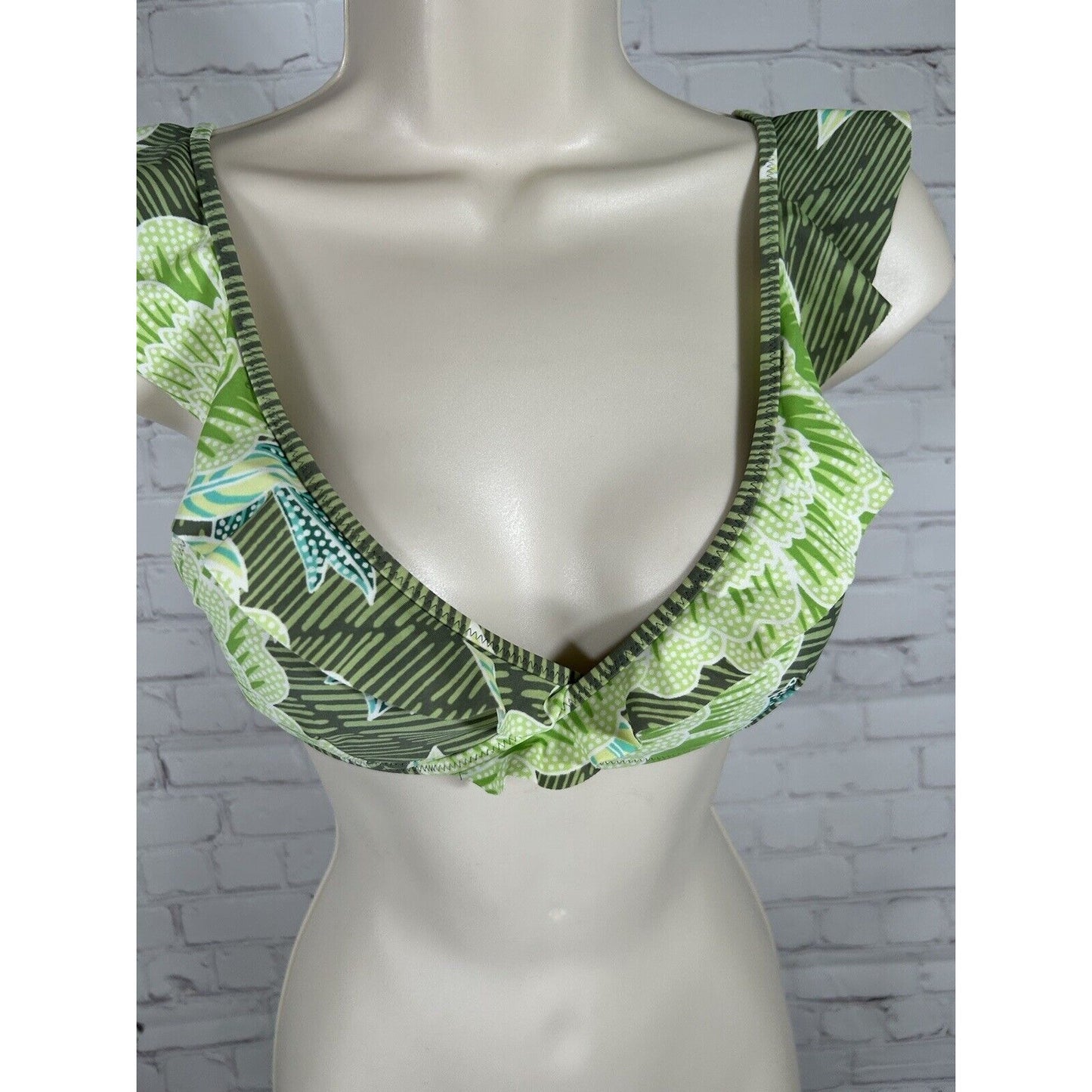 Aerie Green Ruffle Scoop Wrap Around Removable Pads Bikini Swim Top Women’s S