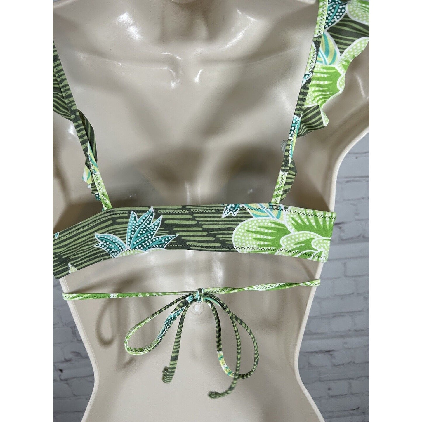 Aerie Green Ruffle Scoop Wrap Around Removable Pads Bikini Swim Top Women’s S