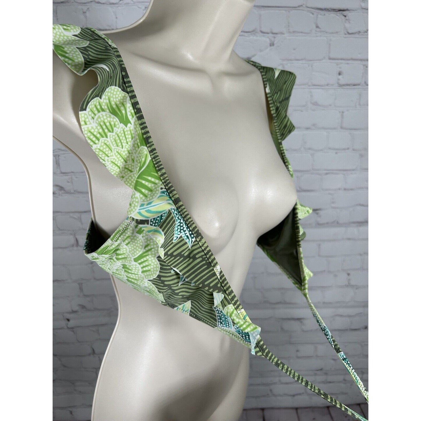 Aerie Green Ruffle Scoop Wrap Around Removable Pads Bikini Swim Top Women’s S