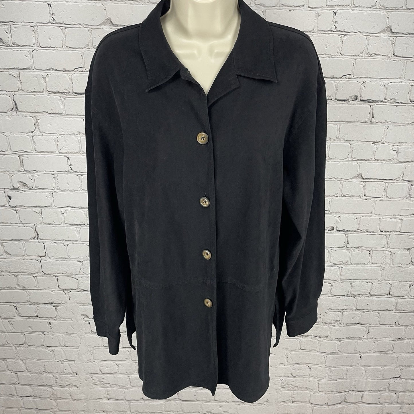 Talbots Black Buttoned Collared Lightweight Unlined Shacket Jacket Size Medium M
