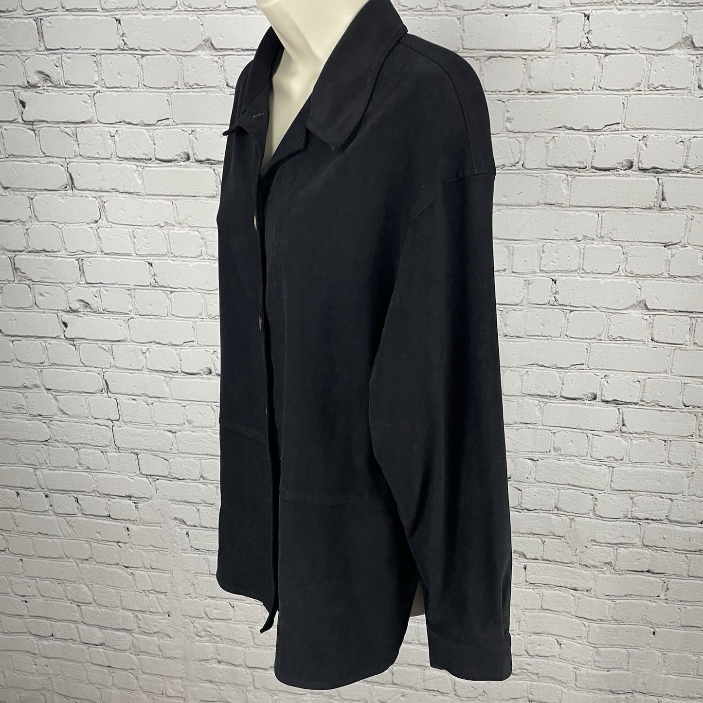 Talbots Black Buttoned Collared Lightweight Unlined Shacket Jacket Size Medium M