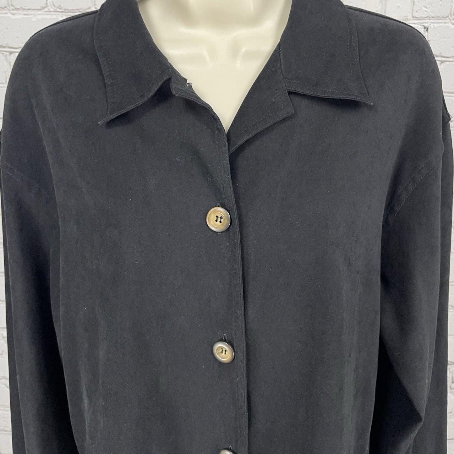 Talbots Black Buttoned Collared Lightweight Unlined Shacket Jacket Size Medium M