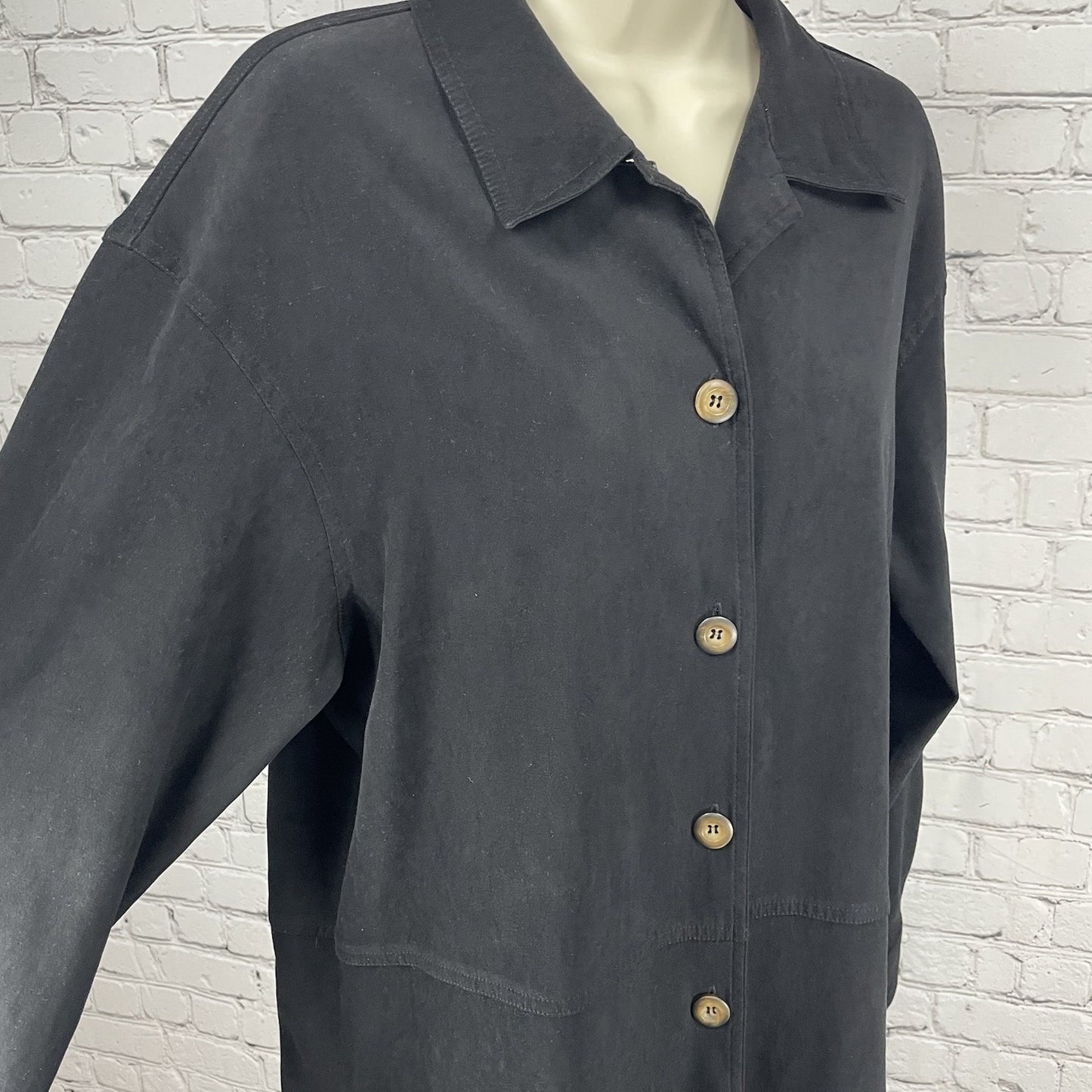 Talbots Black Buttoned Collared Lightweight Unlined Shacket Jacket Size Medium M