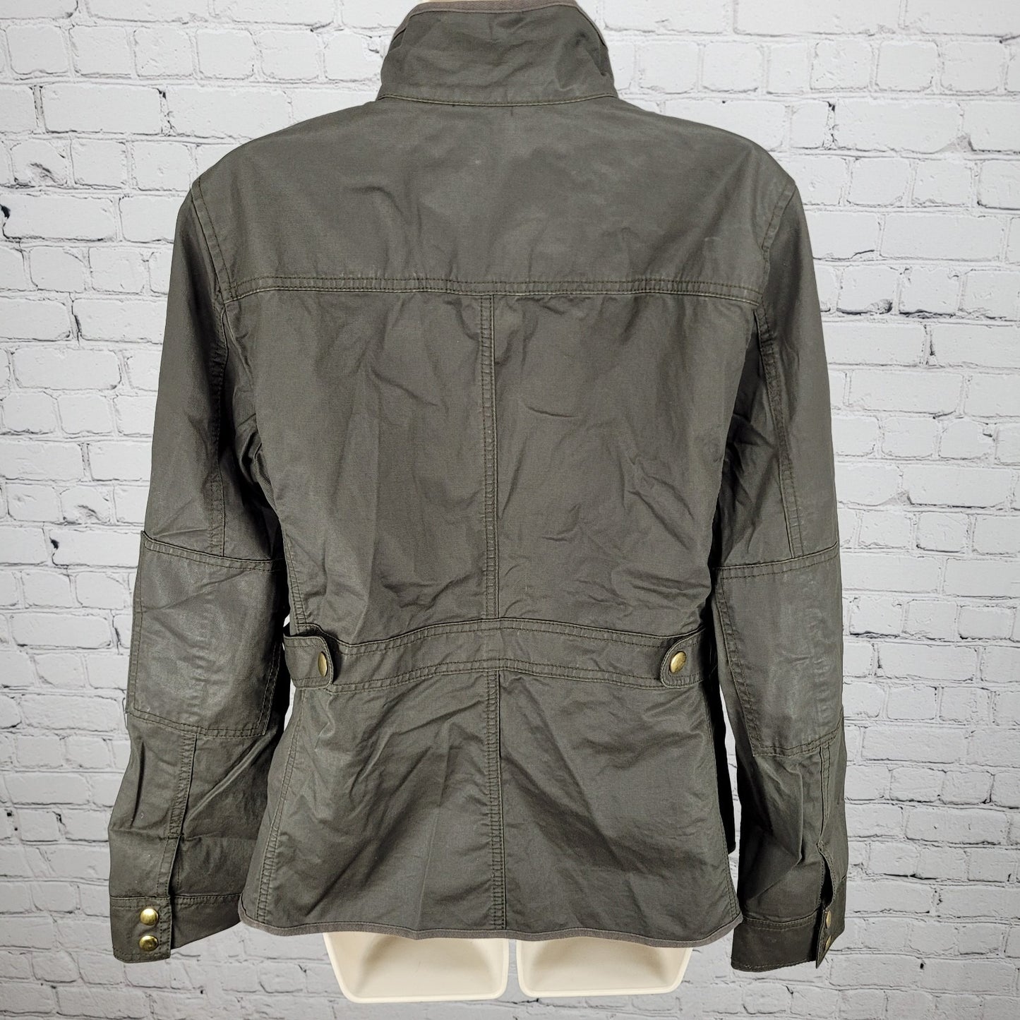 J.CREW Brown Waxed Cotton Gold Snap Zipped Unlined Utility Jacket Size Large L