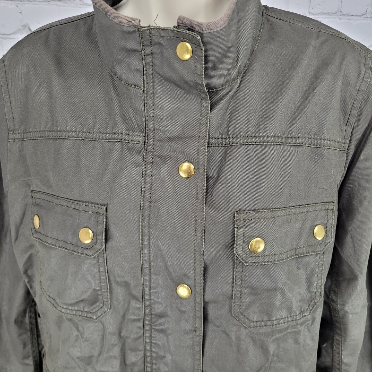 J.CREW Brown Waxed Cotton Gold Snap Zipped Unlined Utility Jacket Size Large L
