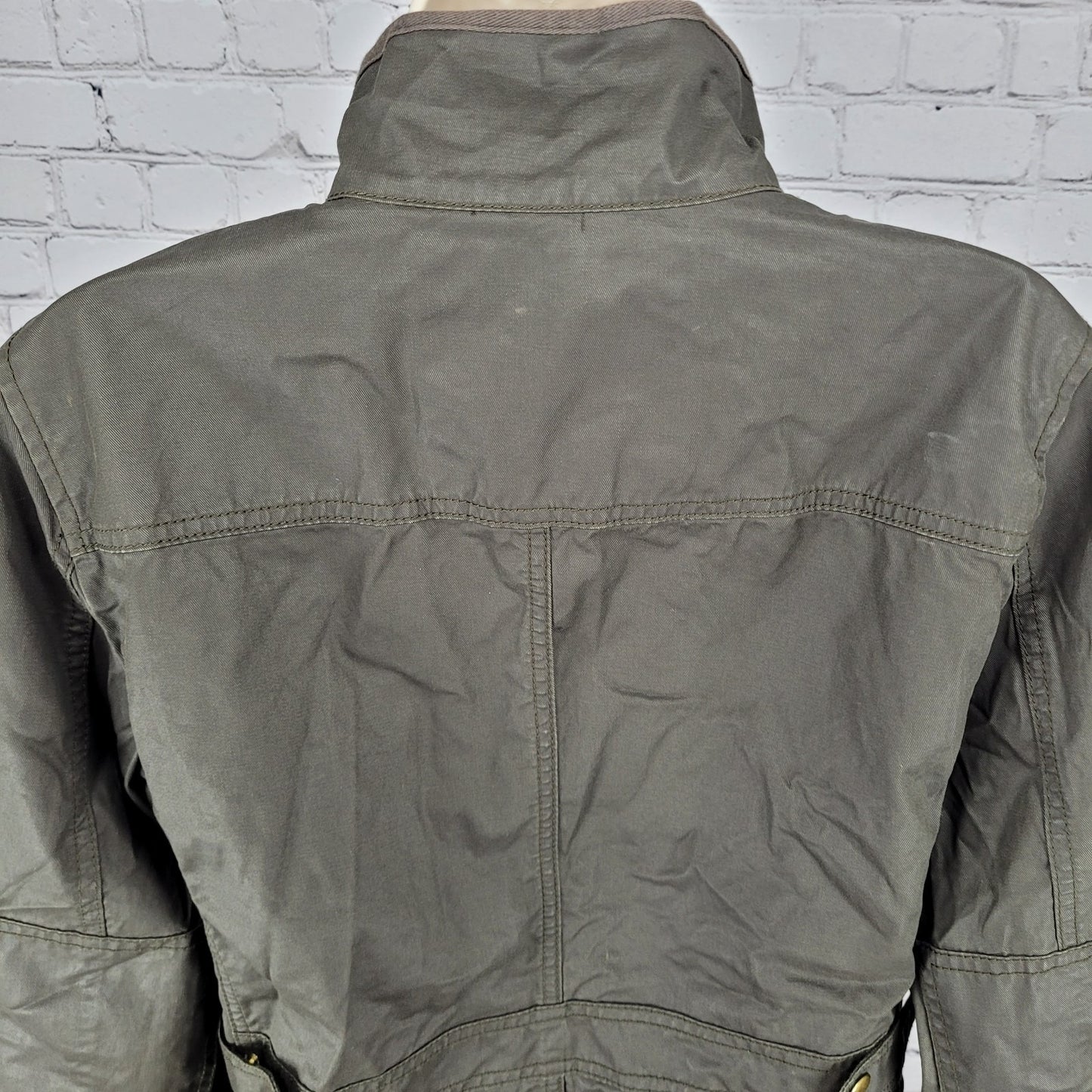 J.CREW Brown Waxed Cotton Gold Snap Zipped Unlined Utility Jacket Size Large L
