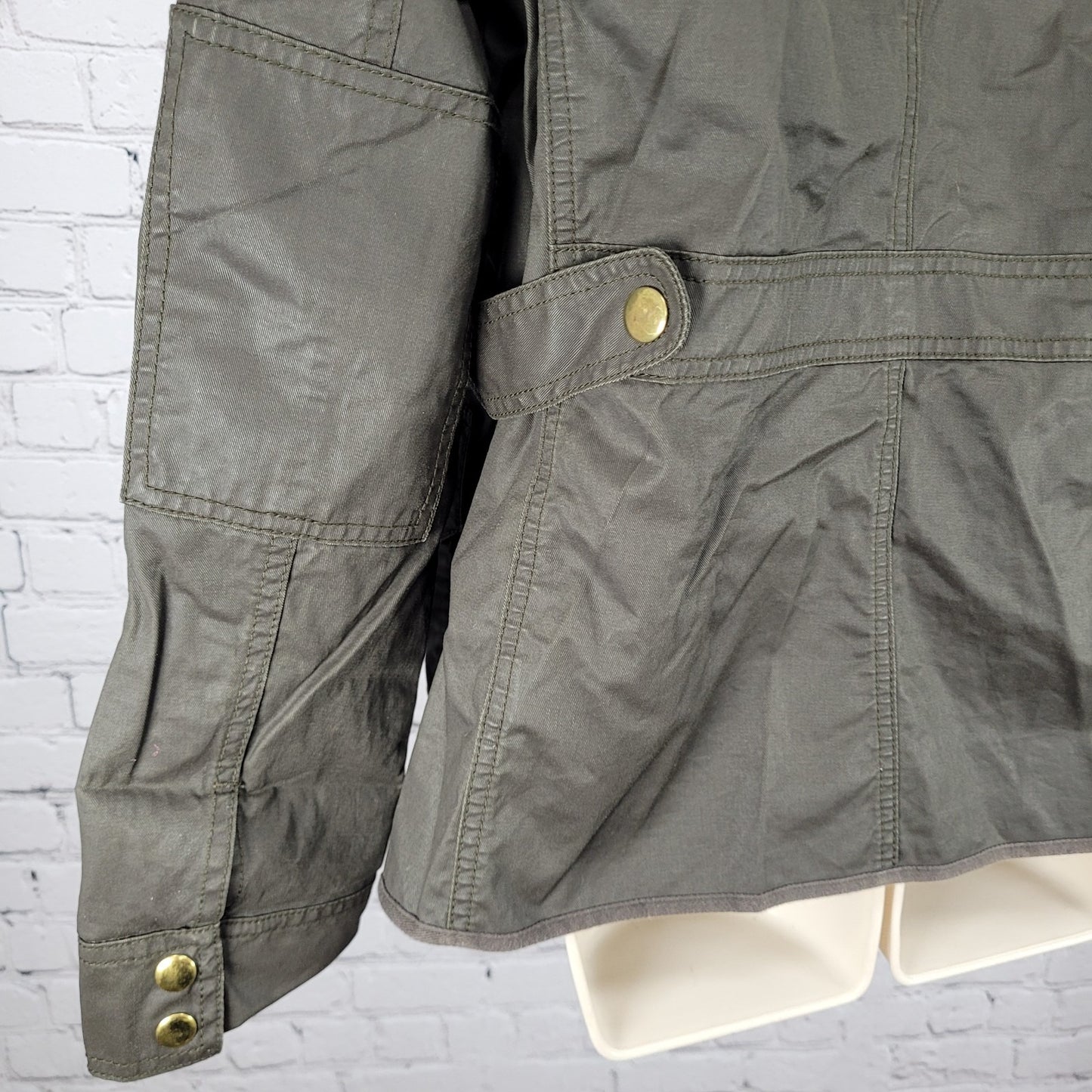 J.CREW Brown Waxed Cotton Gold Snap Zipped Unlined Utility Jacket Size Large L