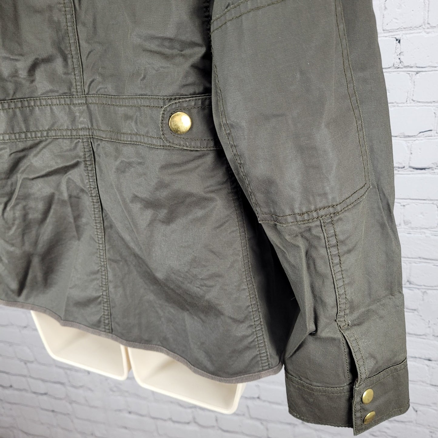 J.CREW Brown Waxed Cotton Gold Snap Zipped Unlined Utility Jacket Size Large L