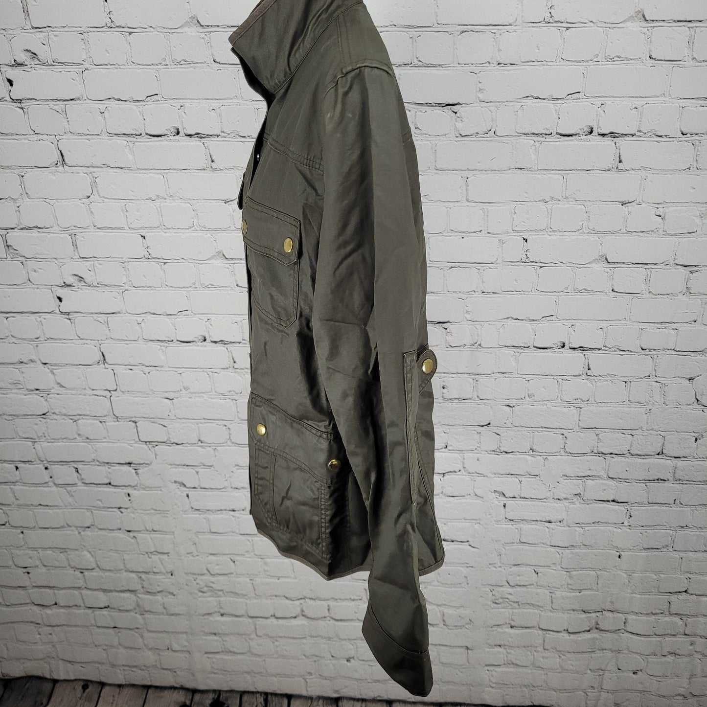 J.CREW Brown Waxed Cotton Gold Snap Zipped Unlined Utility Jacket Size Large L