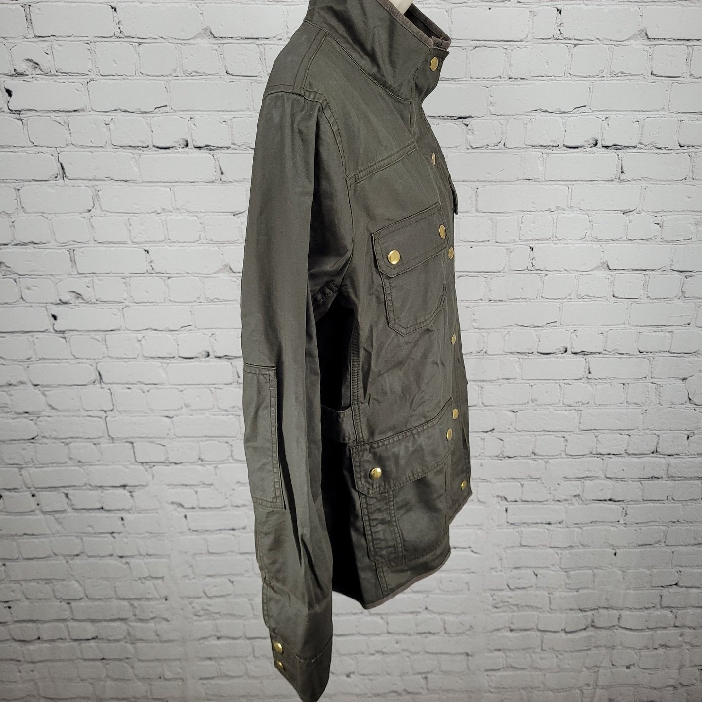 J.CREW Brown Waxed Cotton Gold Snap Zipped Unlined Utility Jacket Size Large L