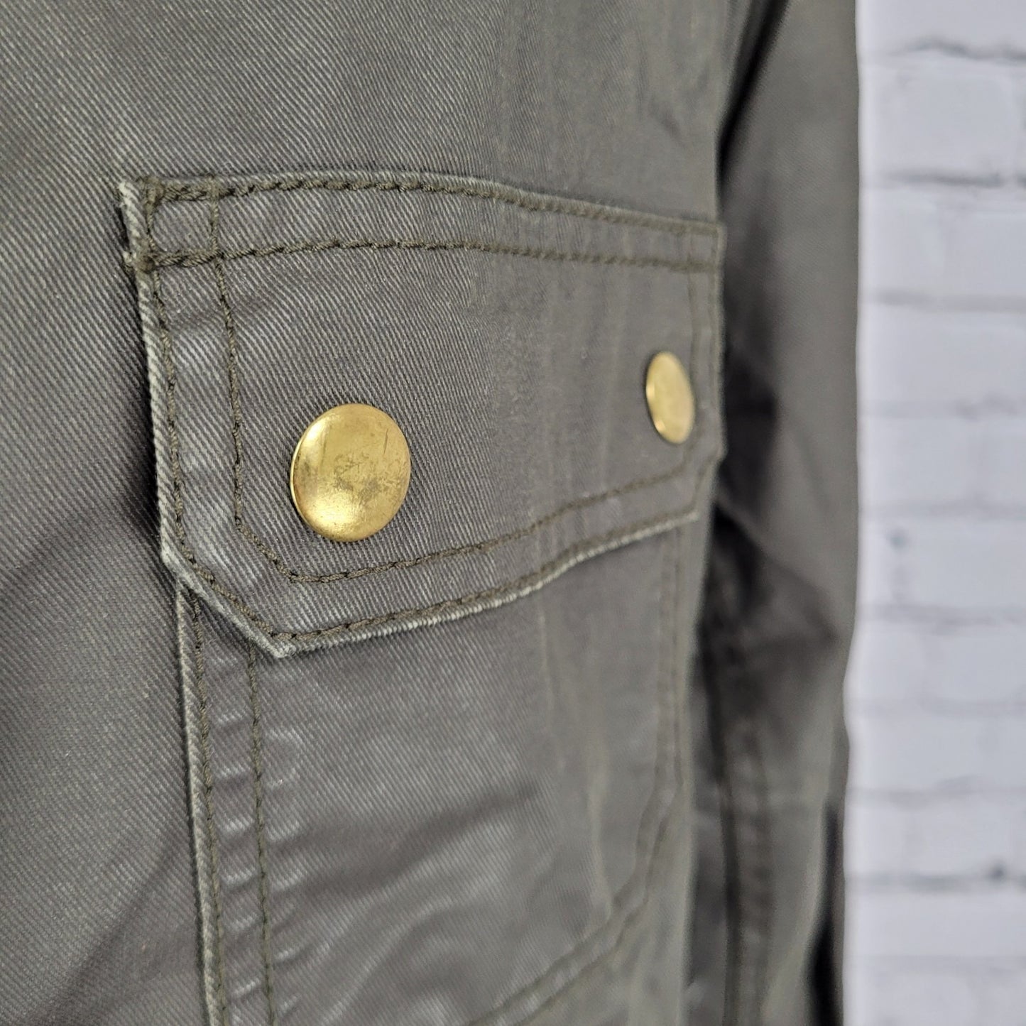 J.CREW Brown Waxed Cotton Gold Snap Zipped Unlined Utility Jacket Size Large L