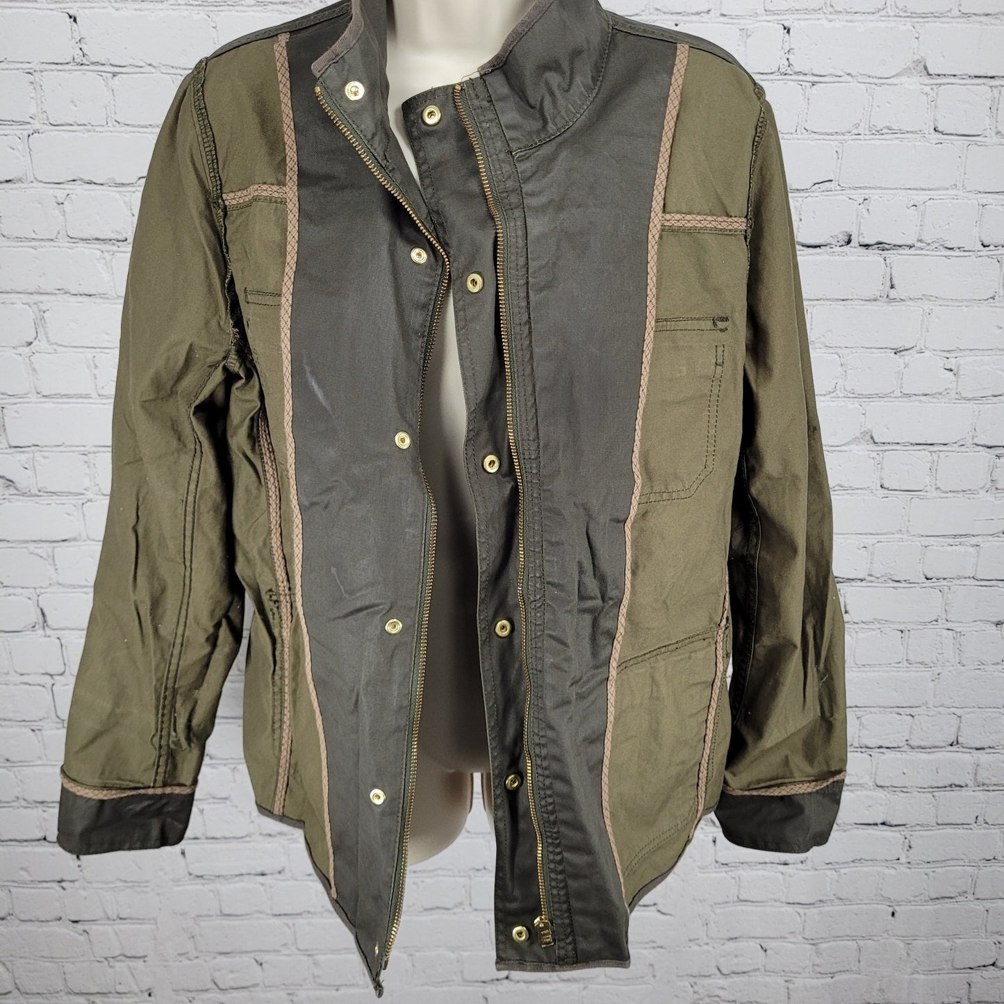 J.CREW Brown Waxed Cotton Gold Snap Zipped Unlined Utility Jacket Size Large L