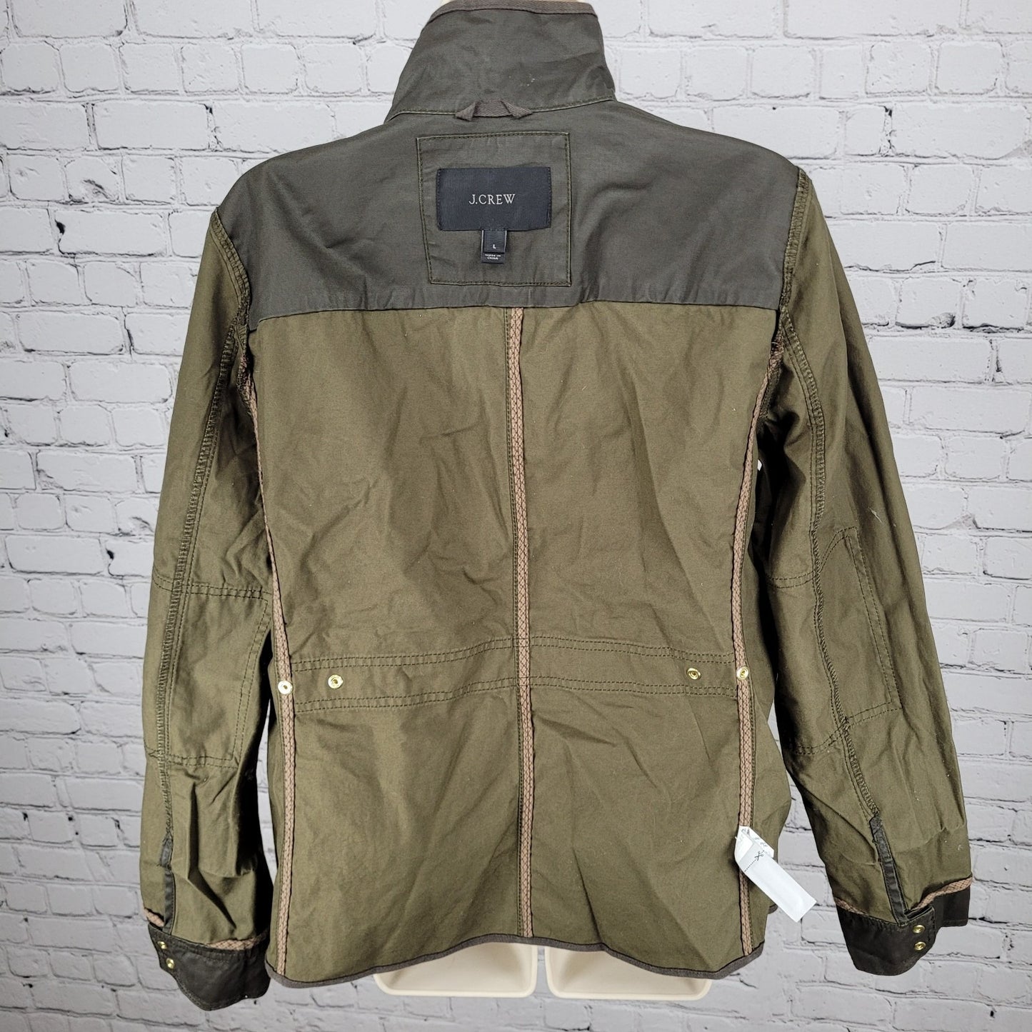 J.CREW Brown Waxed Cotton Gold Snap Zipped Unlined Utility Jacket Size Large L