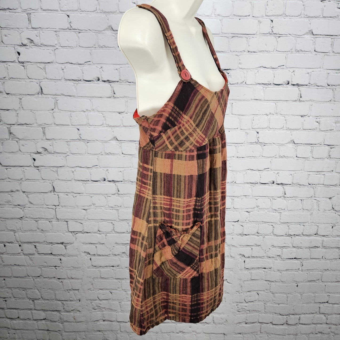 VTG Honolua Wahine Multicolor Plaid Strappy Lined Short Dress USA Medium