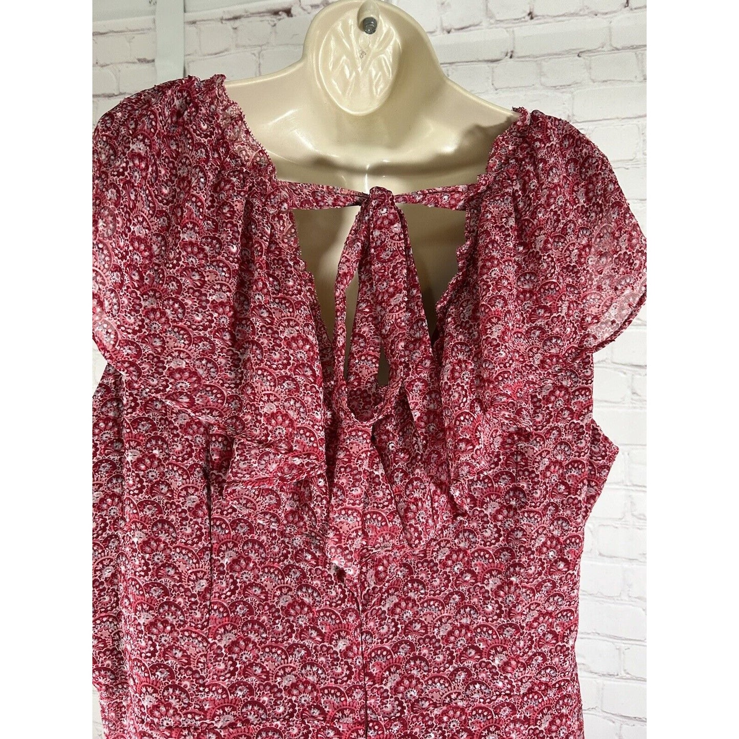 NWT Loft Plus Red Floral Flounce Tie Back Lined Lightweight Tiered Maxi Dress 22