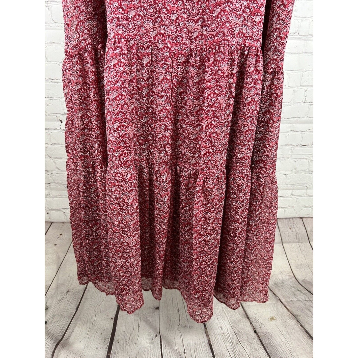 NWT Loft Plus Red Floral Flounce Tie Back Lined Lightweight Tiered Maxi Dress 22