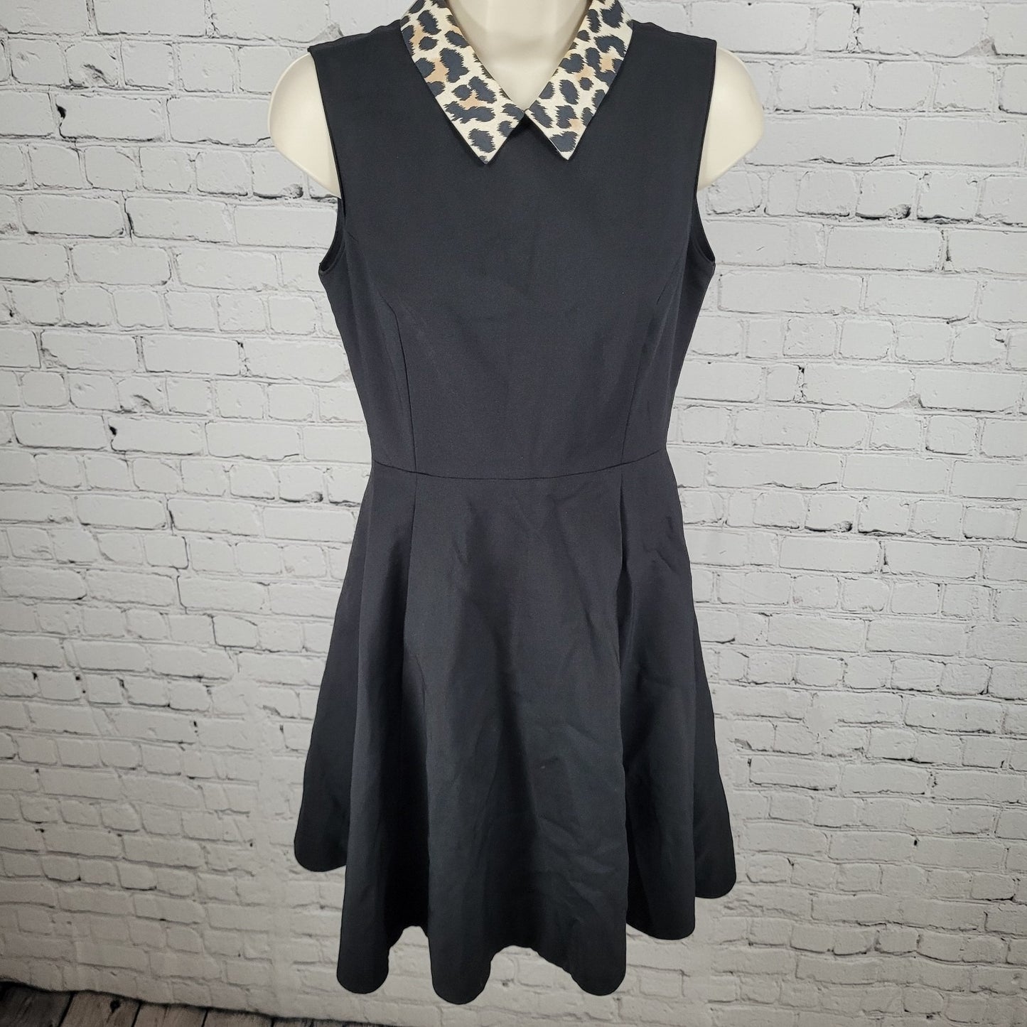 Kate Spade Black Leopard Collar Sleeveless Stretch Lined A-Line Dress Size 0