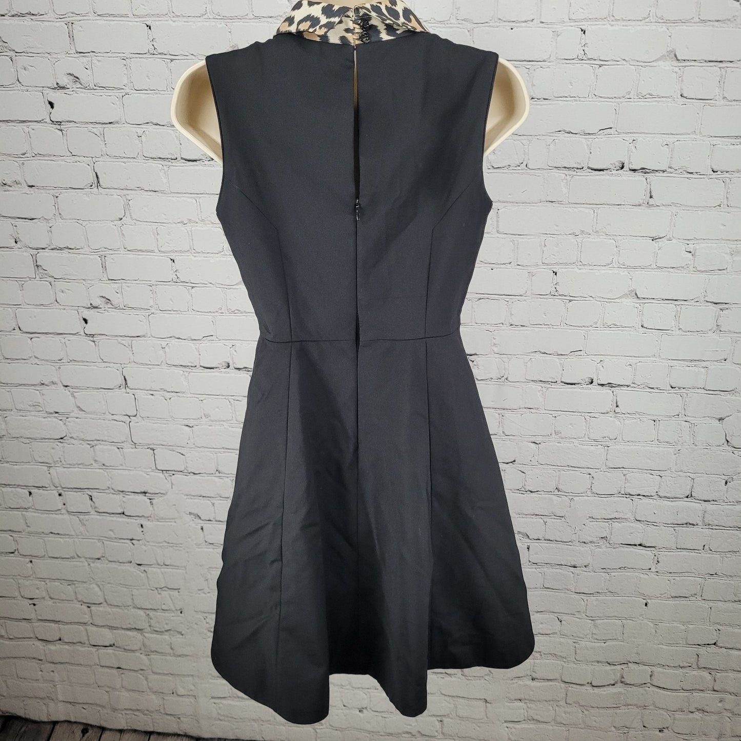 Kate Spade Black Leopard Collar Sleeveless Stretch Lined A-Line Dress Size 0