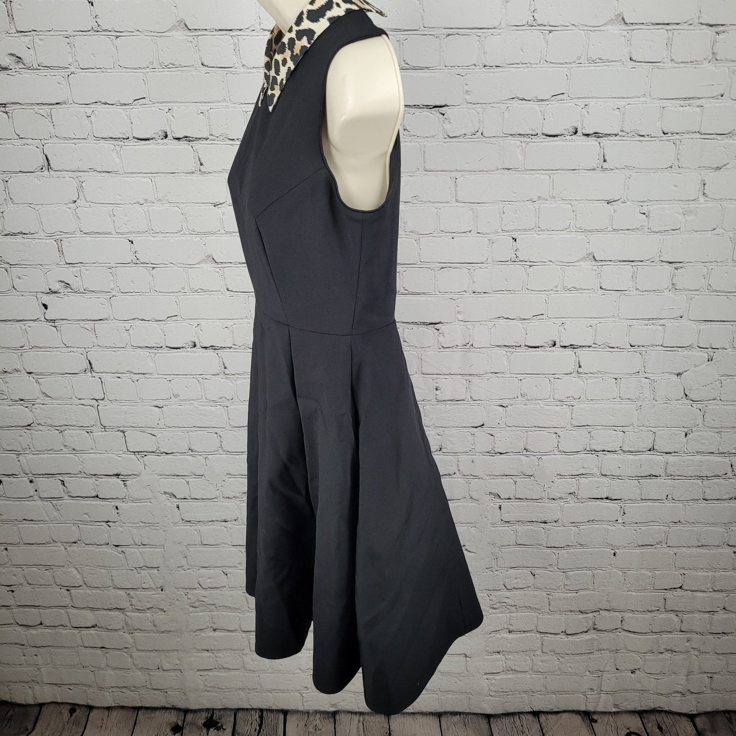 Kate Spade Black Leopard Collar Sleeveless Stretch Lined A-Line Dress Size 0
